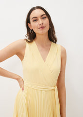 Petra Pleated Wrap Dress Pale Yellow