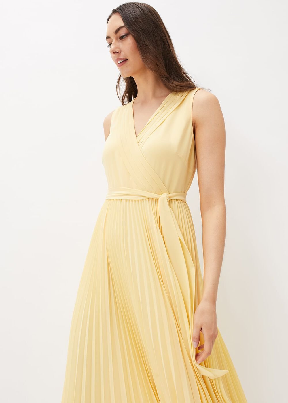 Petra Pleated Wrap Dress Pale Yellow