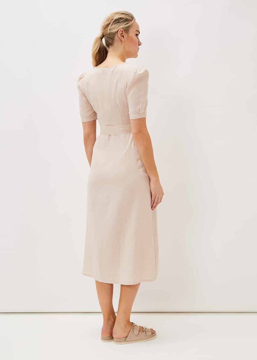 Elletta Square Neck Linen Dress Stone