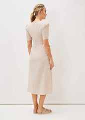 Elletta Square Neck Linen Dress Stone