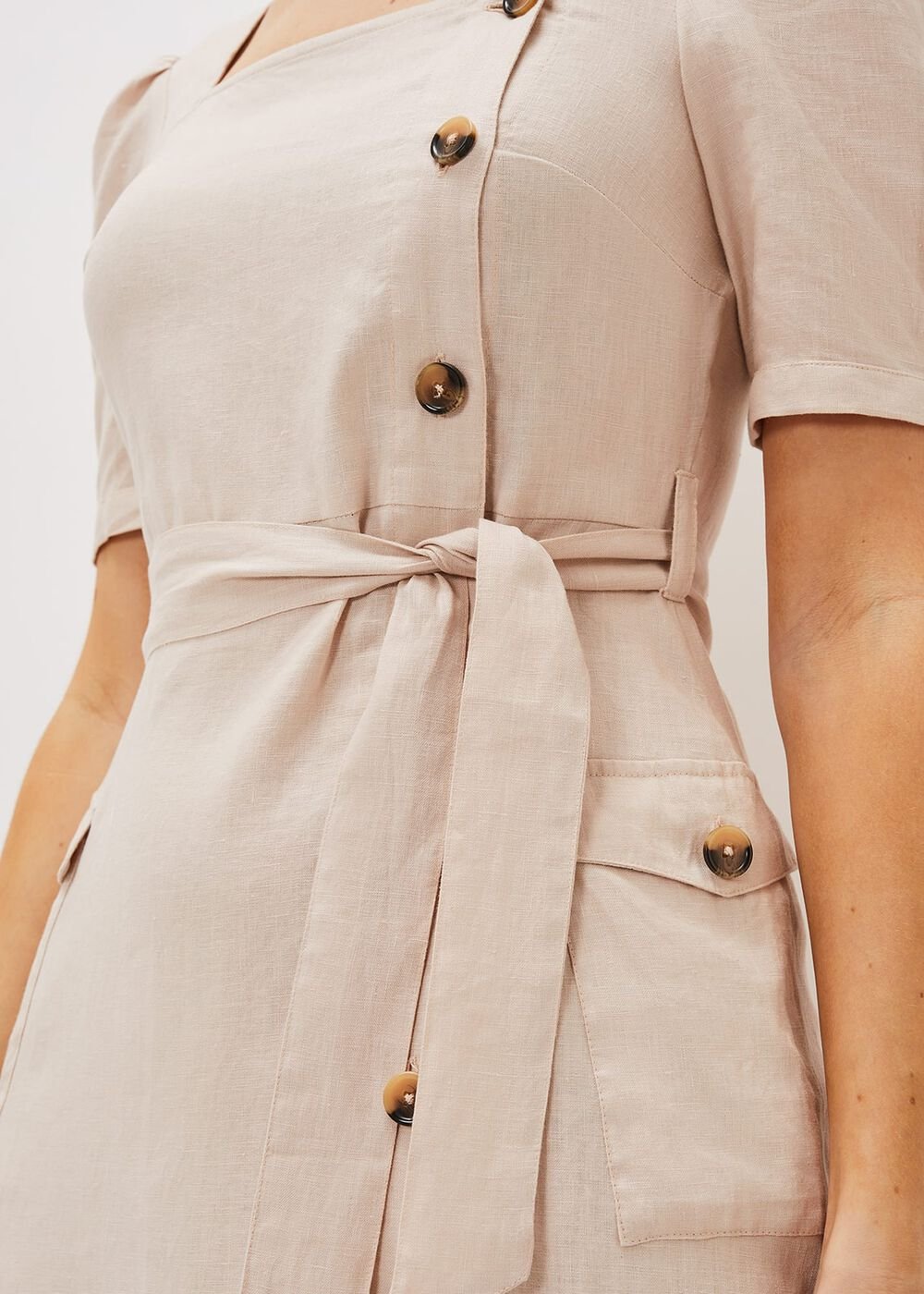 Elletta Square Neck Linen Dress Stone