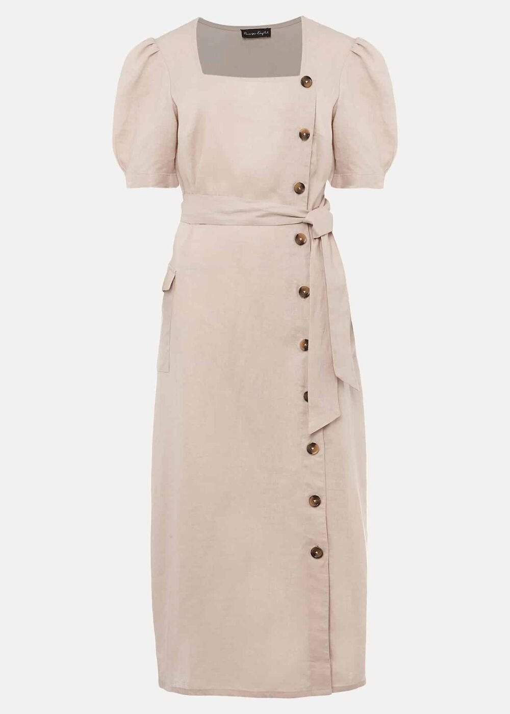 Elletta Square Neck Linen Dress Stone