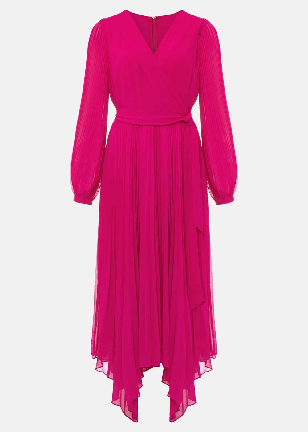 Magenta Pink Long Sleeve Pleated Midi Wrap Dress Magenta Pink