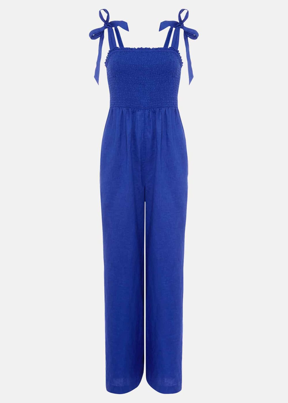 Ona Linen Shirred Wide Leg Jumpsuit Cobalt