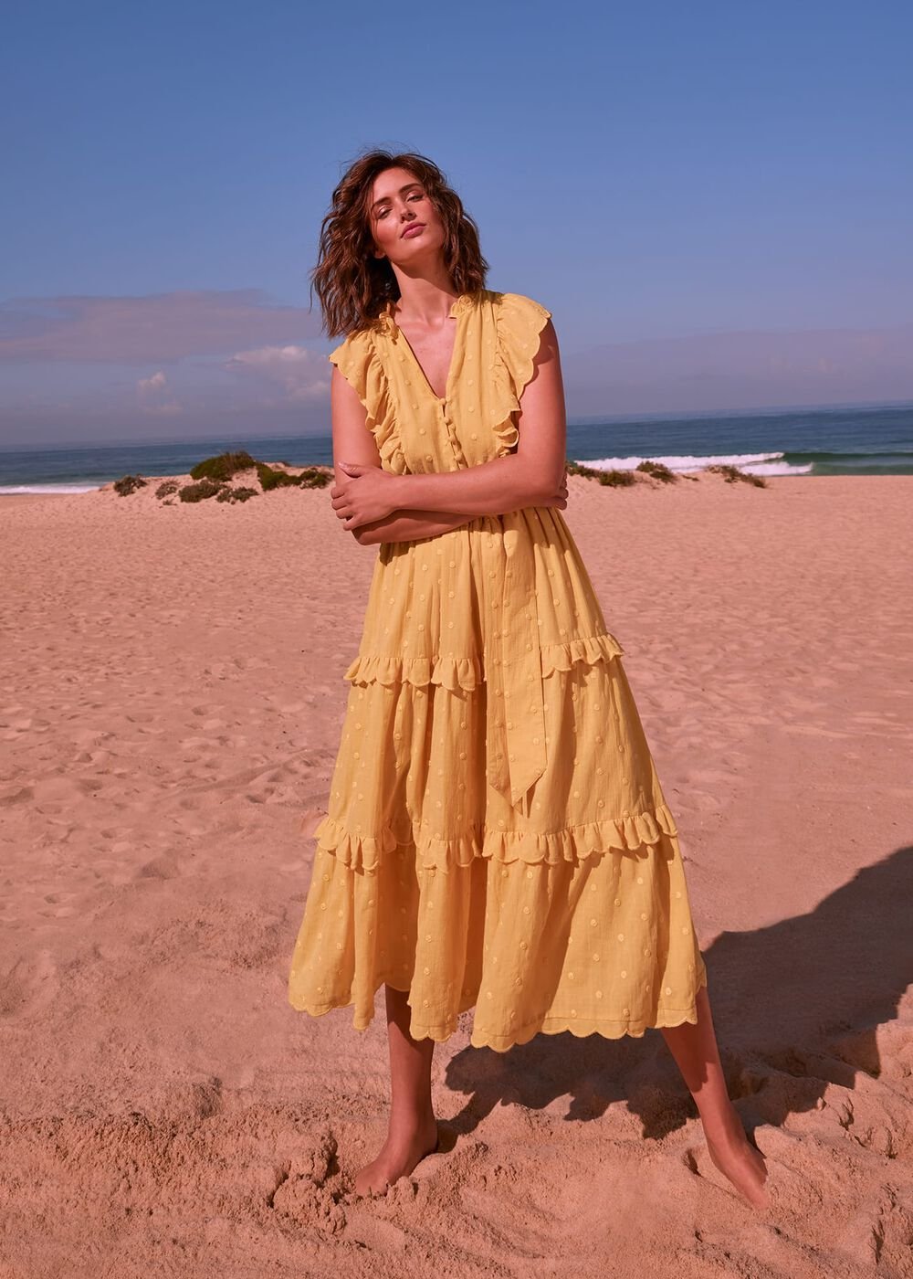 Parissa Cotton Frill Dress Yellow