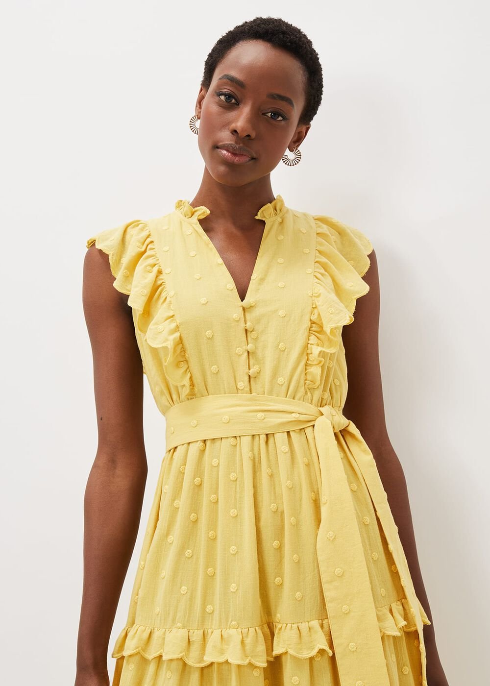 Parissa Cotton Frill Dress Yellow