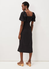 Effie Linen Puff Sleeve Dress Black