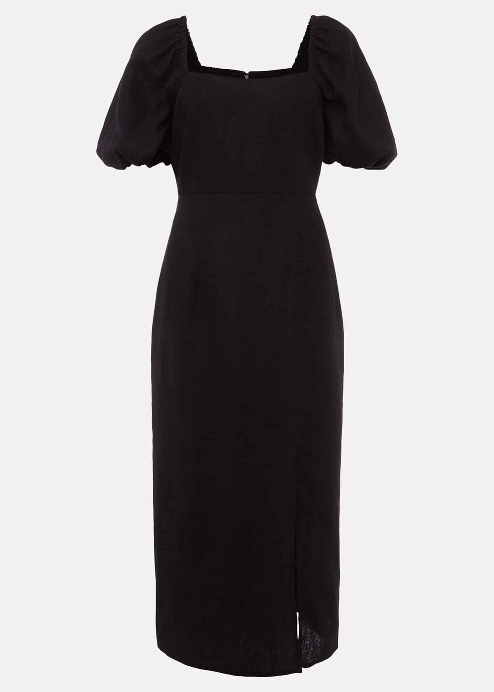 Effie Linen Puff Sleeve Dress Black