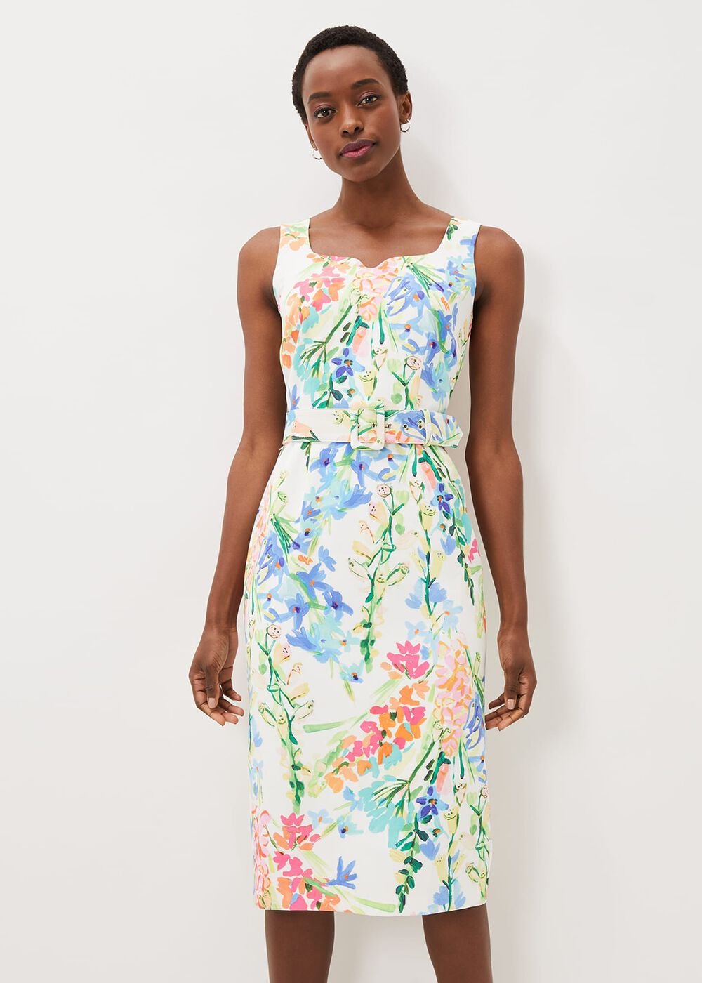 Serina Floral Midi Dress Ivory Multi