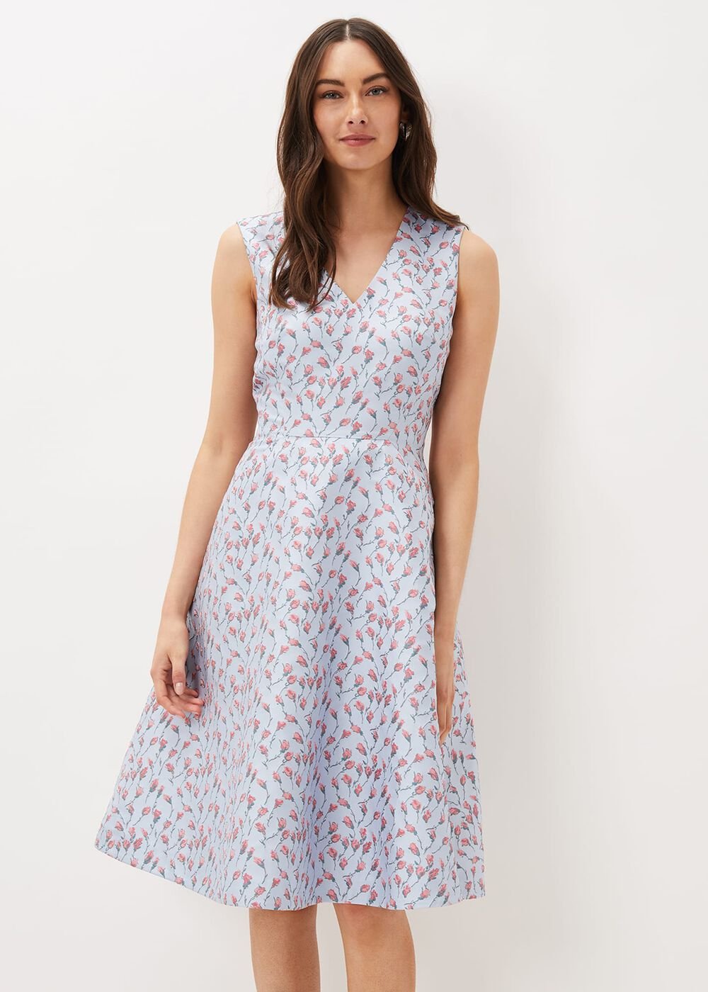 Rosebud Jacquard Fit And Flare Dress Arctic Blue/Pink