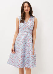 Rosebud Jacquard Fit And Flare Dress Arctic Blue/Pink