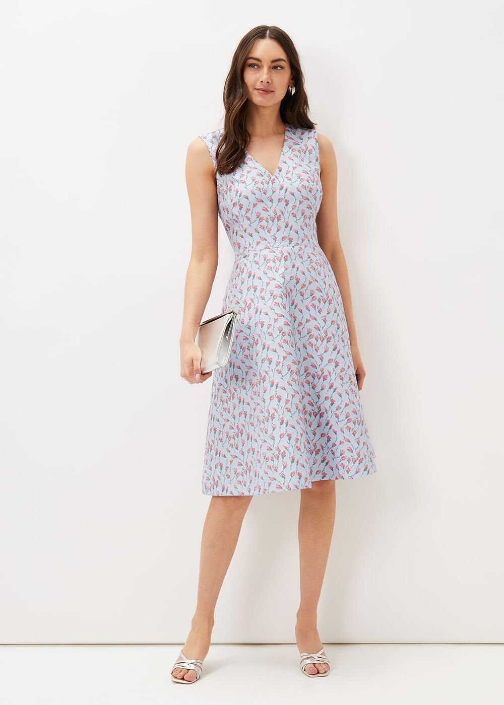 Rosebud Jacquard Fit And Flare Dress Arctic Blue/Pink