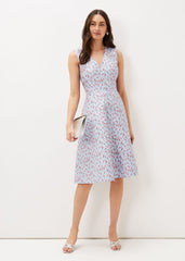 Rosebud Jacquard Fit And Flare Dress Arctic Blue/Pink