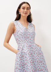 Rosebud Jacquard Fit And Flare Dress Arctic Blue/Pink