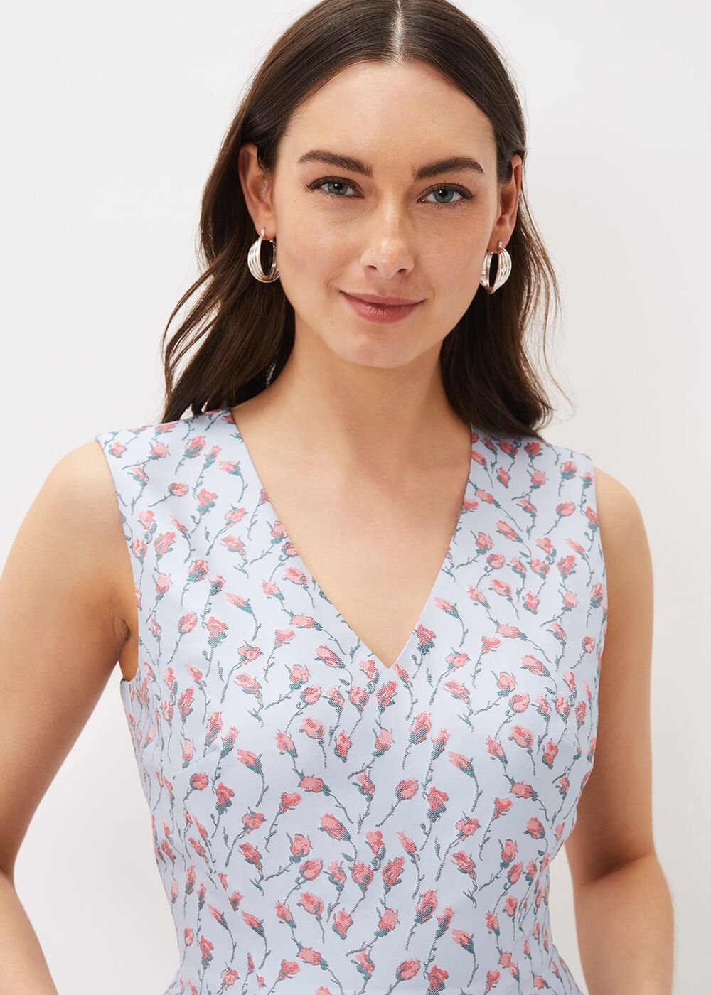 Rosebud Jacquard Fit And Flare Dress Arctic Blue/Pink