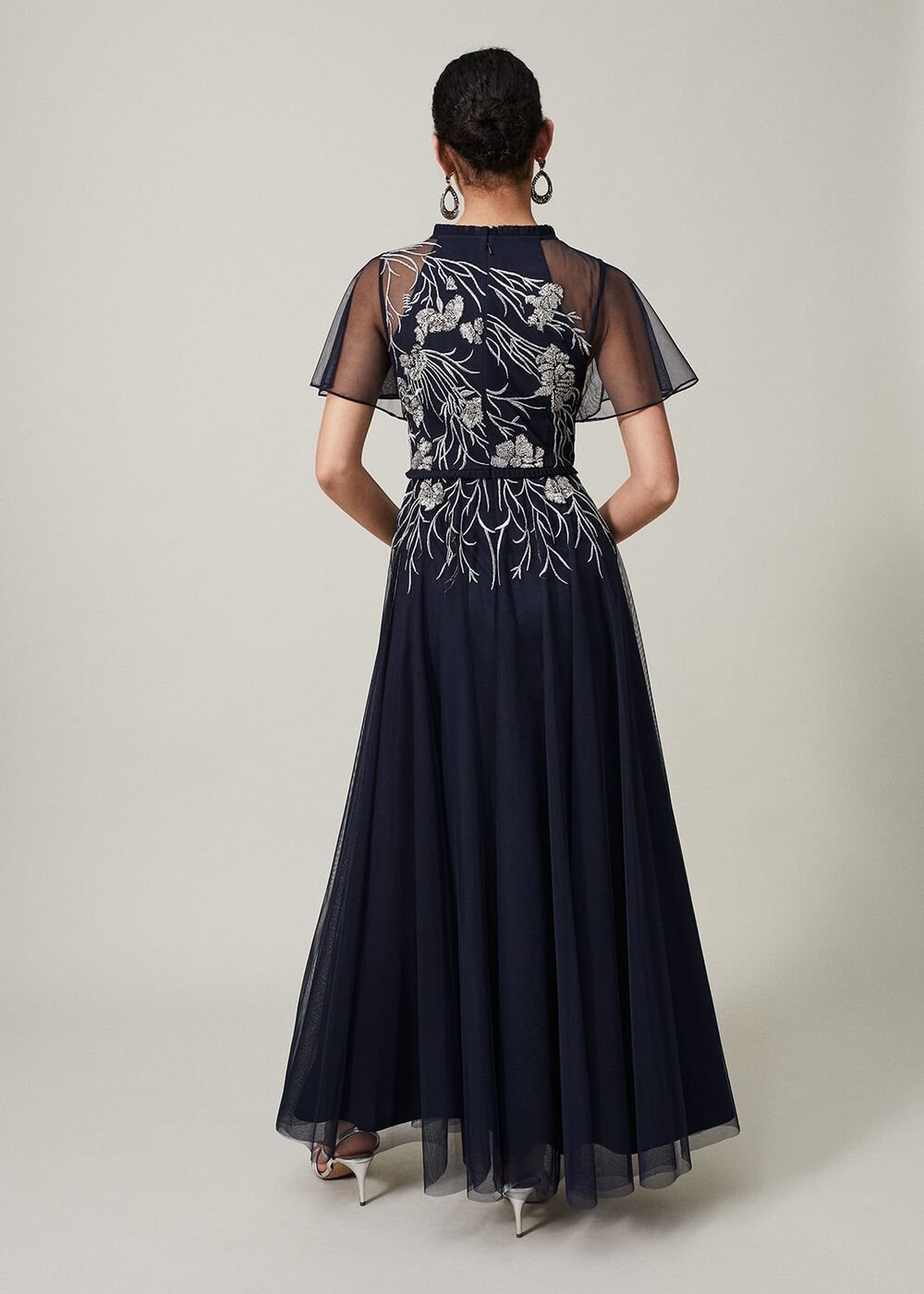 Zena Beaded Tulle Maxi Dress Navy/Silver