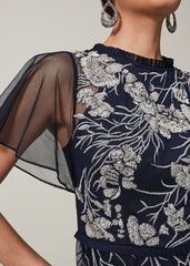 Zena Beaded Tulle Maxi Dress Navy/Silver