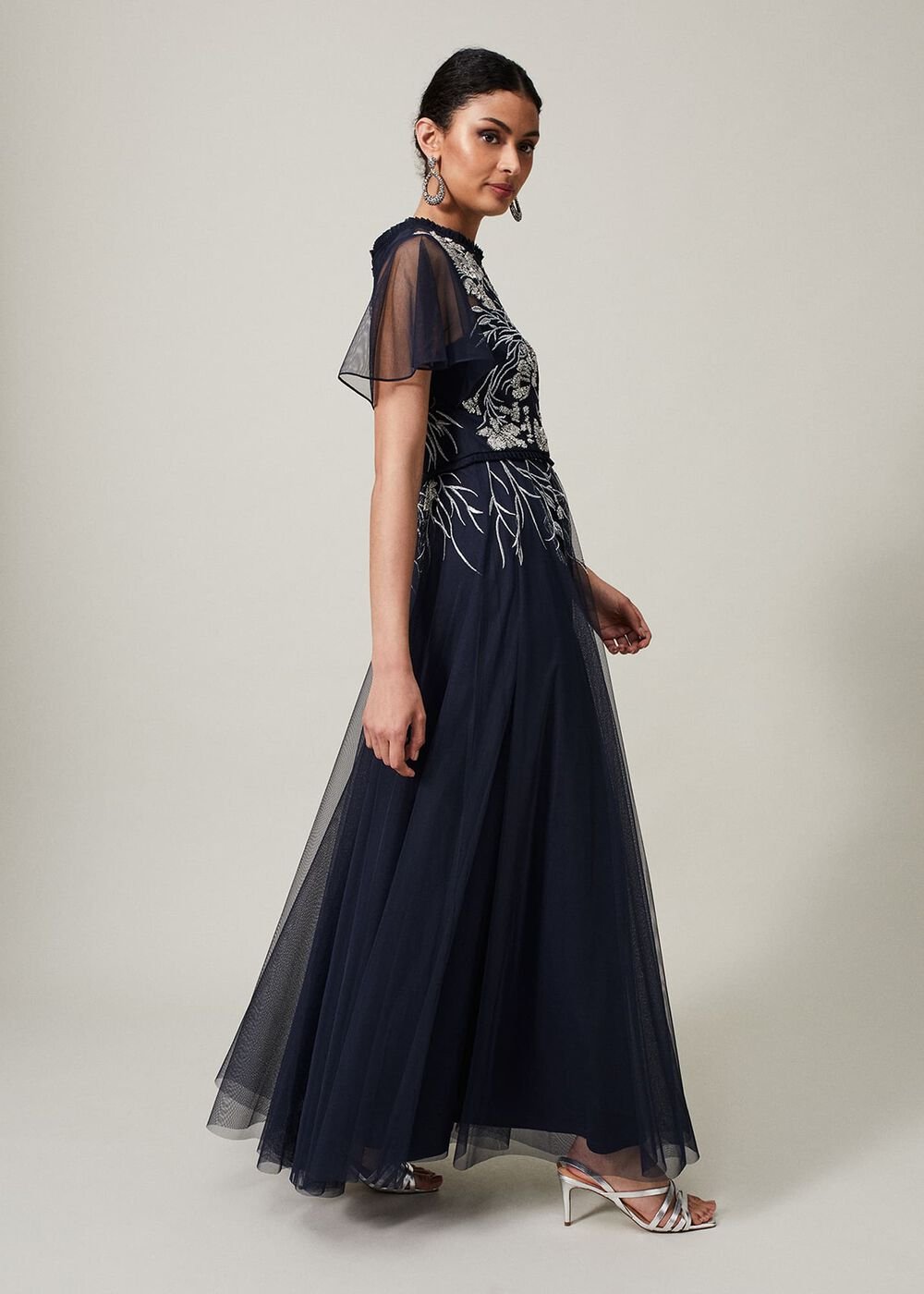 Zena Beaded Tulle Maxi Dress Navy/Silver