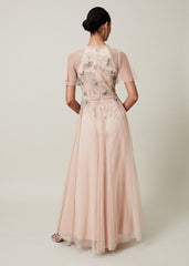 Zena Beaded Tulle Maxi Dress Pale Pink/Silver