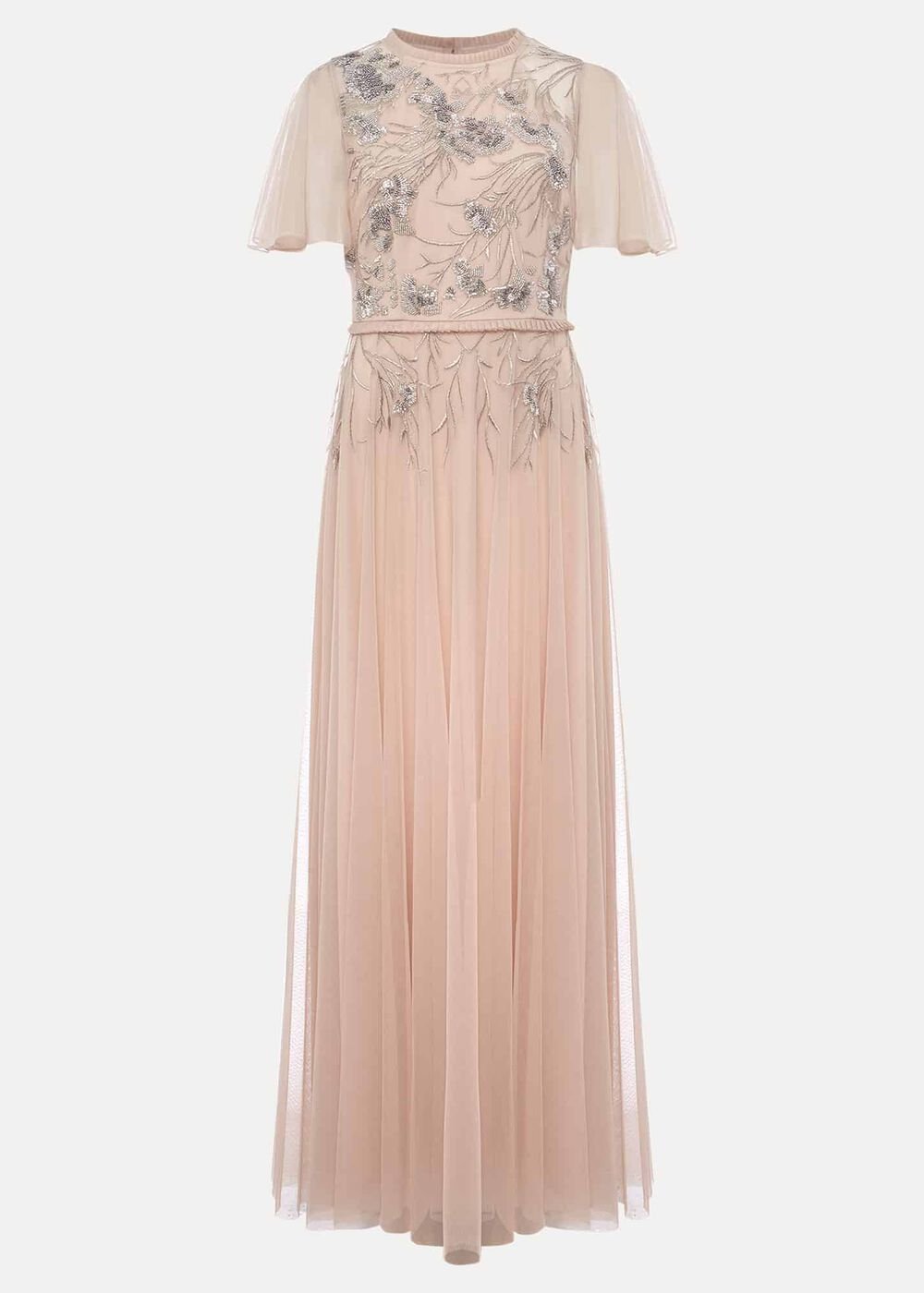 Zena Beaded Tulle Maxi Dress Pale Pink/Silver