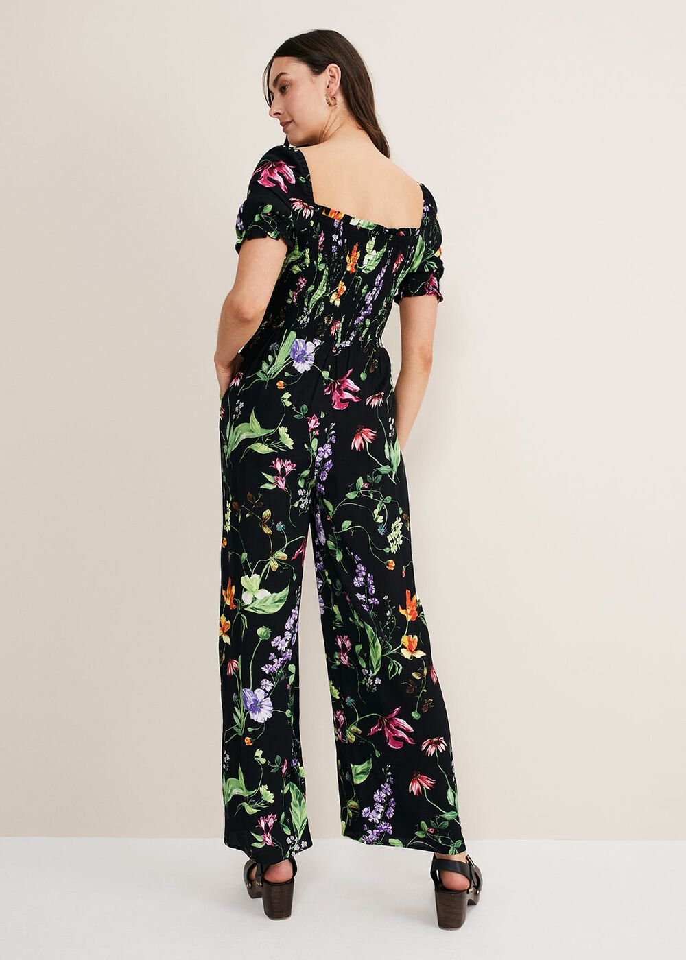 Zaylah Floral Shirred Waist Jumpsuit Black