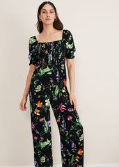 Zaylah Floral Shirred Waist Jumpsuit Black