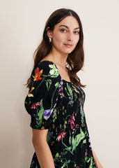 Zaylah Floral Shirred Waist Jumpsuit Black