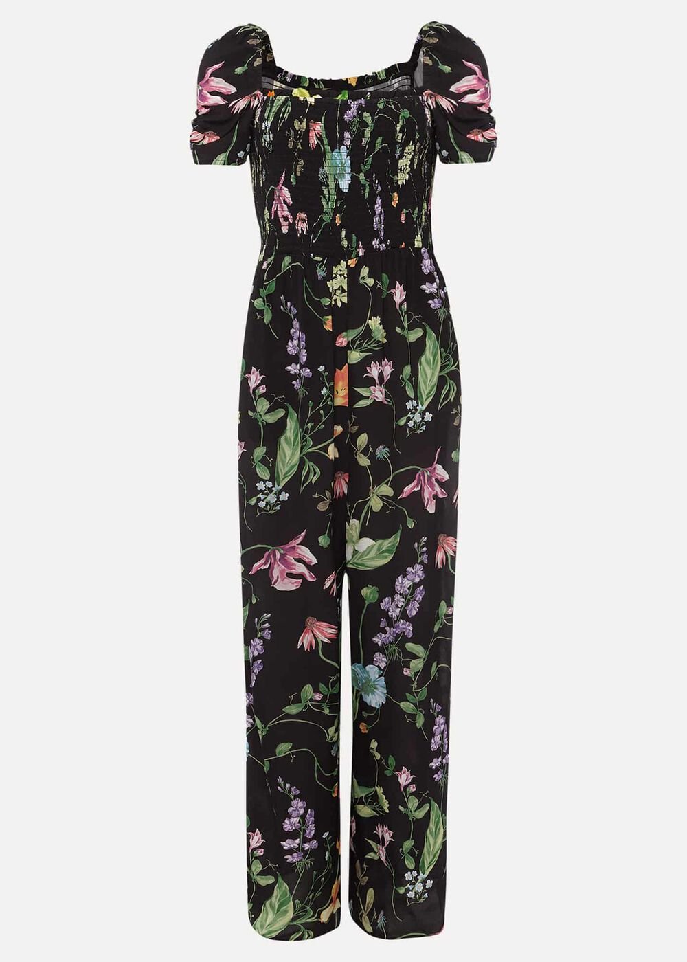 Zaylah Floral Shirred Waist Jumpsuit Black