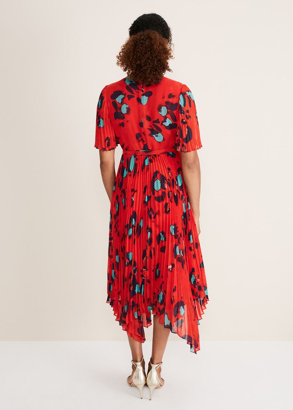 Kendall Butterfly Print Pleated Midi Dress Vermillion/multi