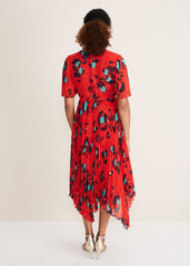 Kendall Butterfly Print Pleated Midi Dress Vermillion/multi