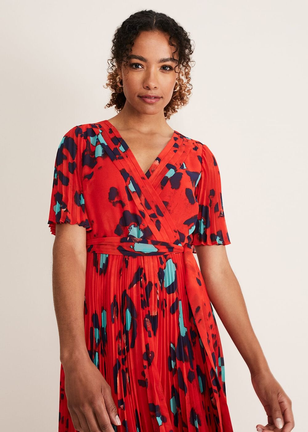 Kendall Butterfly Print Pleated Midi Dress Vermillion/multi