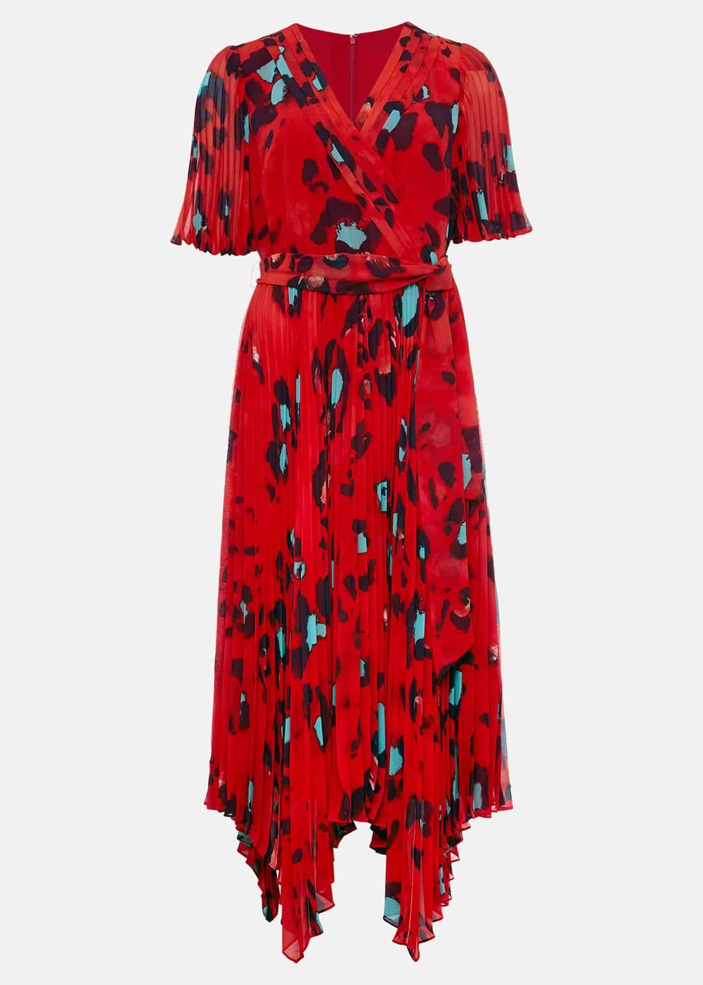 Kendall Butterfly Print Pleated Midi Dress Vermillion/multi