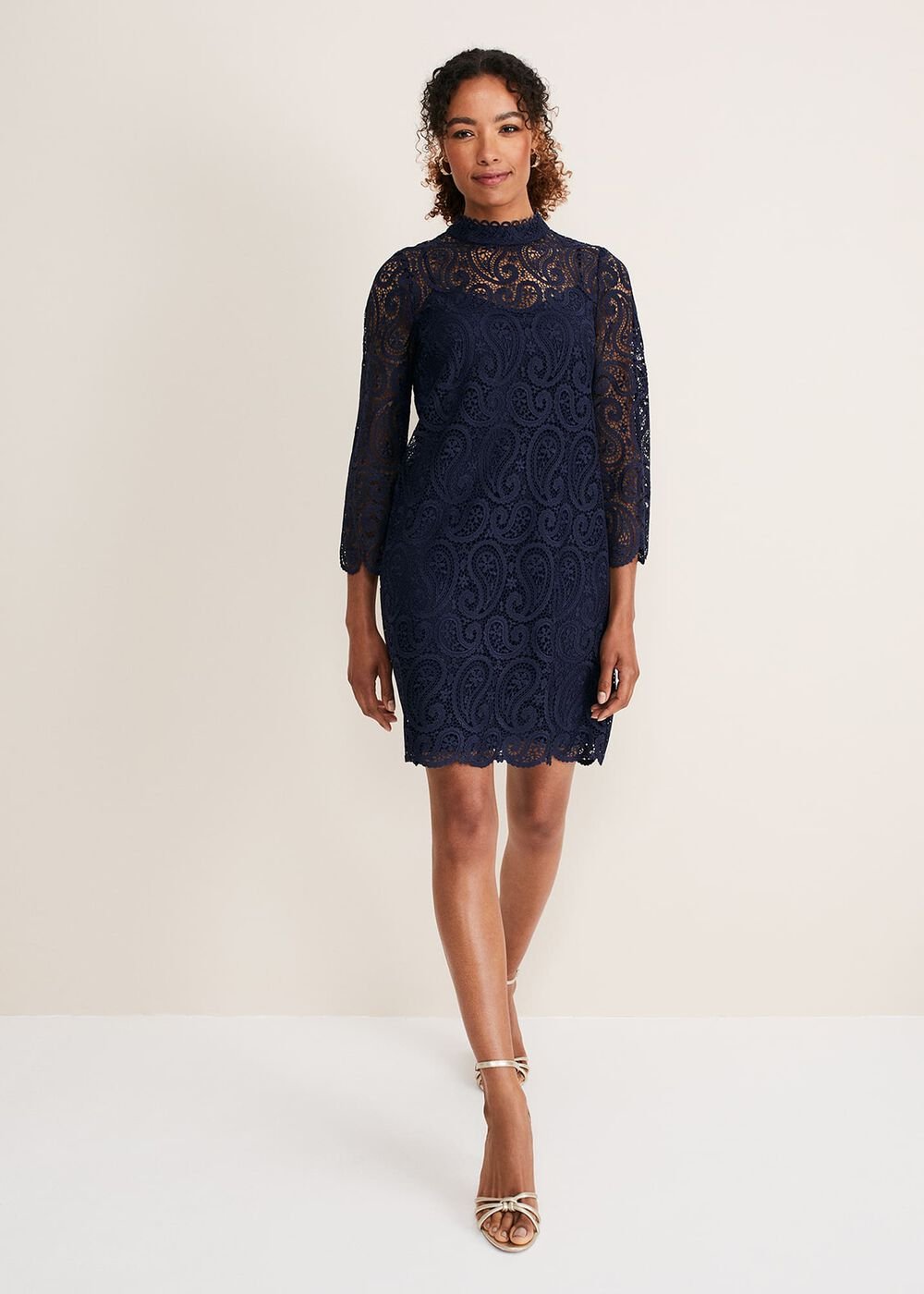 Verity Lace Shift Dress Navy