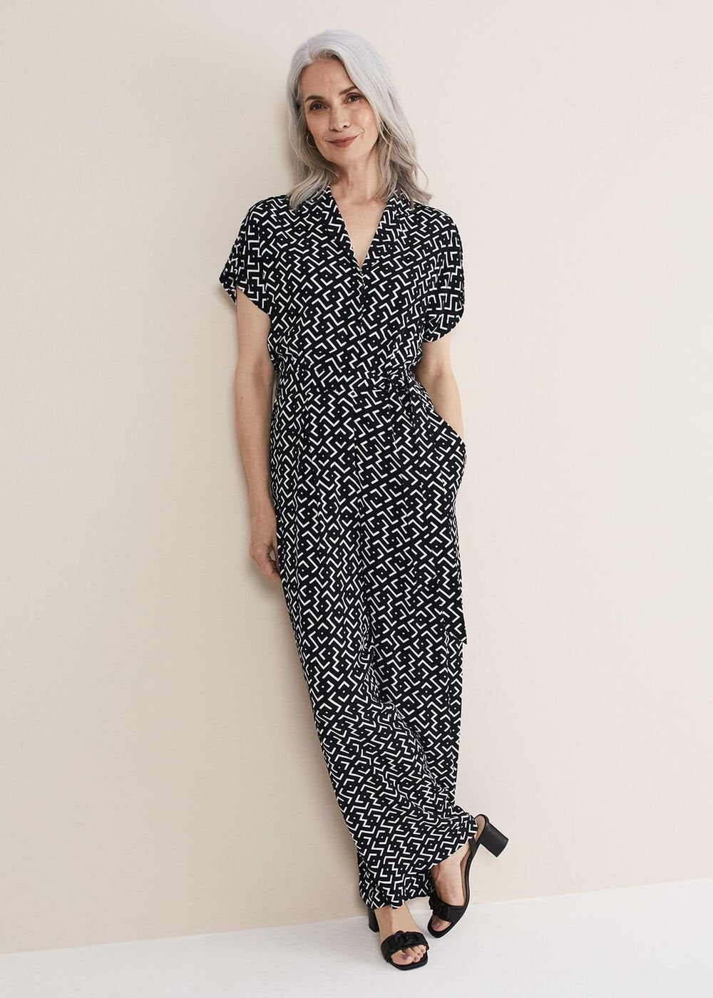 Paige Abstract Print Wide Leg Jumpsuit Navy/Ivory
