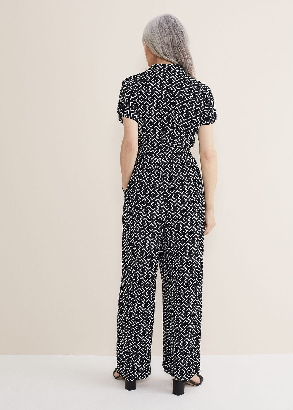 Paige Abstract Print Wide Leg Jumpsuit Navy/Ivory