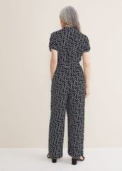 Paige Abstract Print Wide Leg Jumpsuit Navy/Ivory