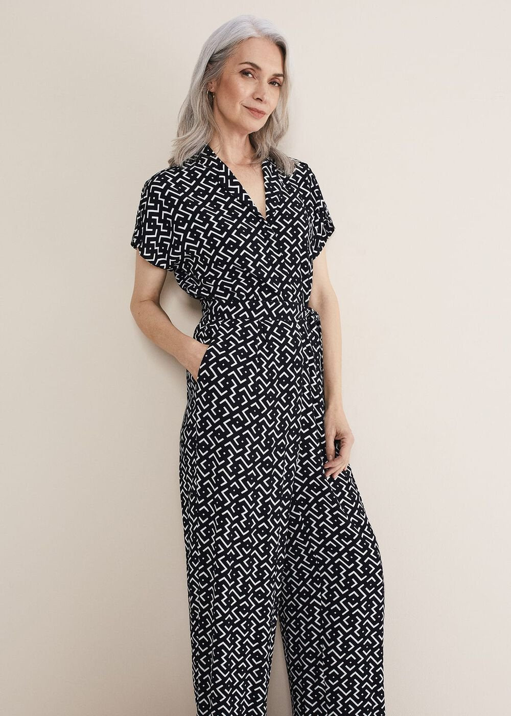 Paige Abstract Print Wide Leg Jumpsuit Navy/Ivory