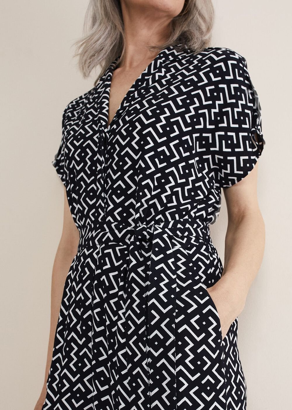 Paige Abstract Print Wide Leg Jumpsuit Navy/Ivory