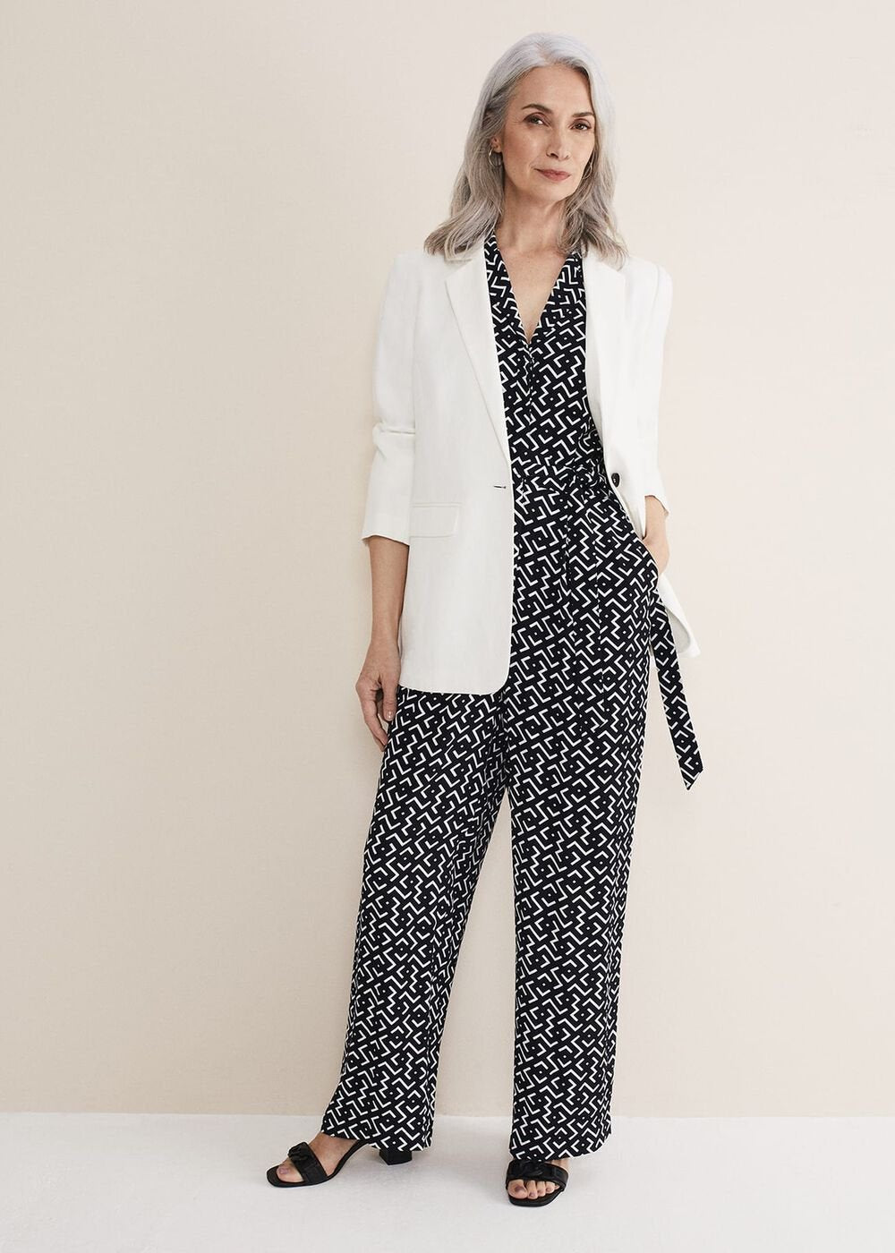 Paige Abstract Print Wide Leg Jumpsuit Navy/Ivory