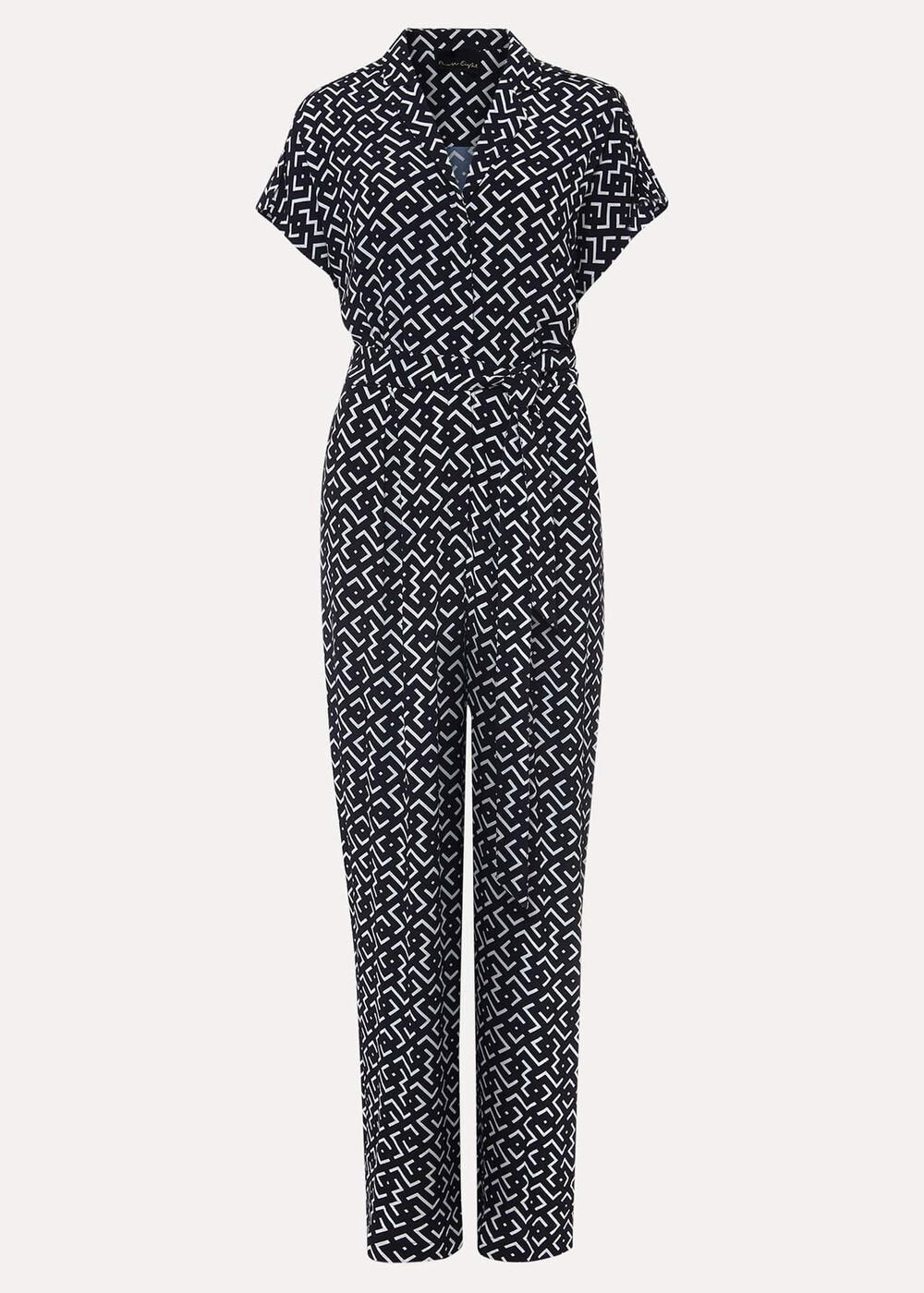 Paige Abstract Print Wide Leg Jumpsuit Navy/Ivory