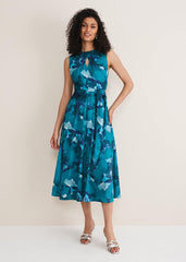 Corrin Butterfly Print Midi Dress Malachite/Multi
