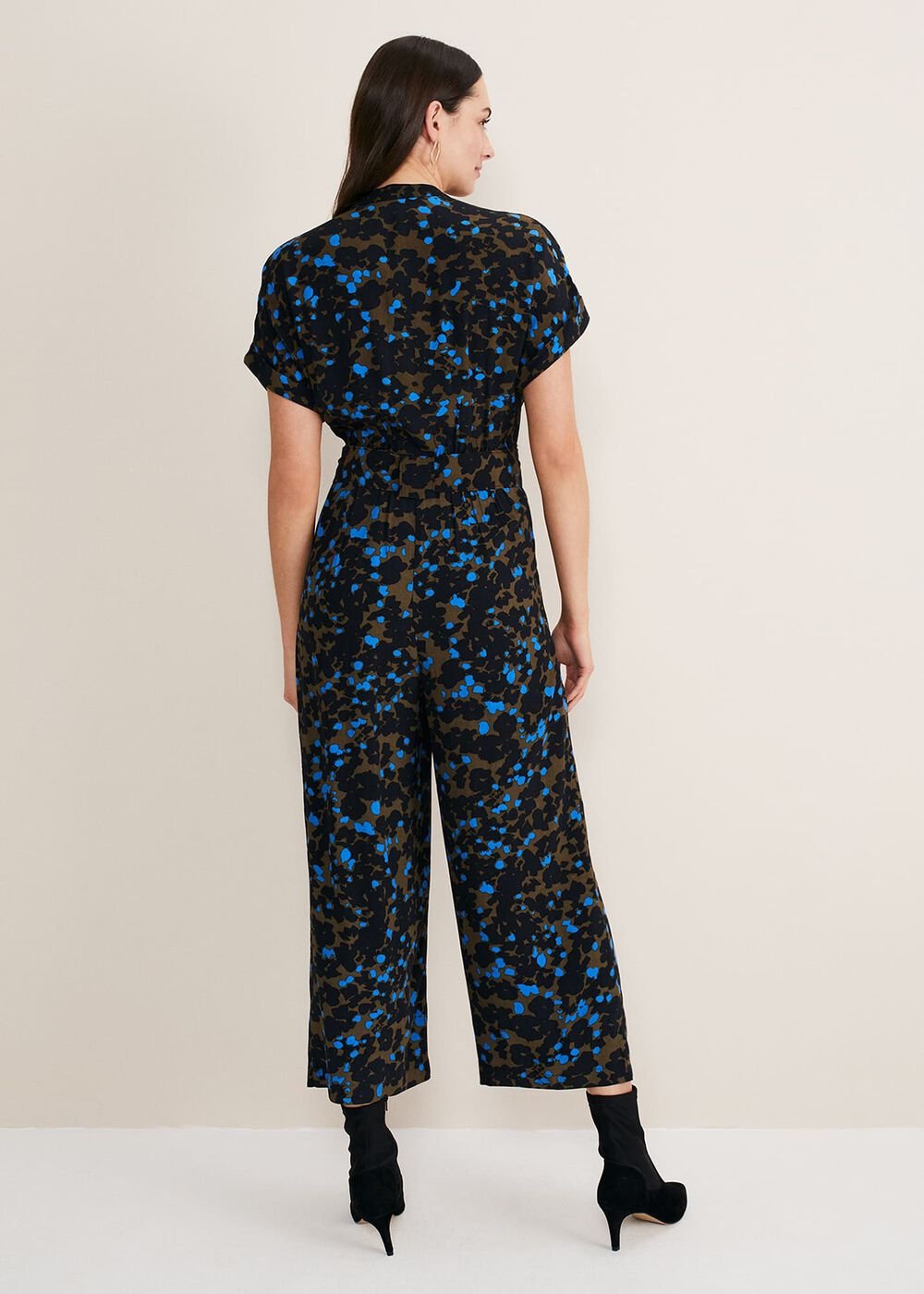 Nell Floral Wide Leg Jumpsuit Khaki/Blue