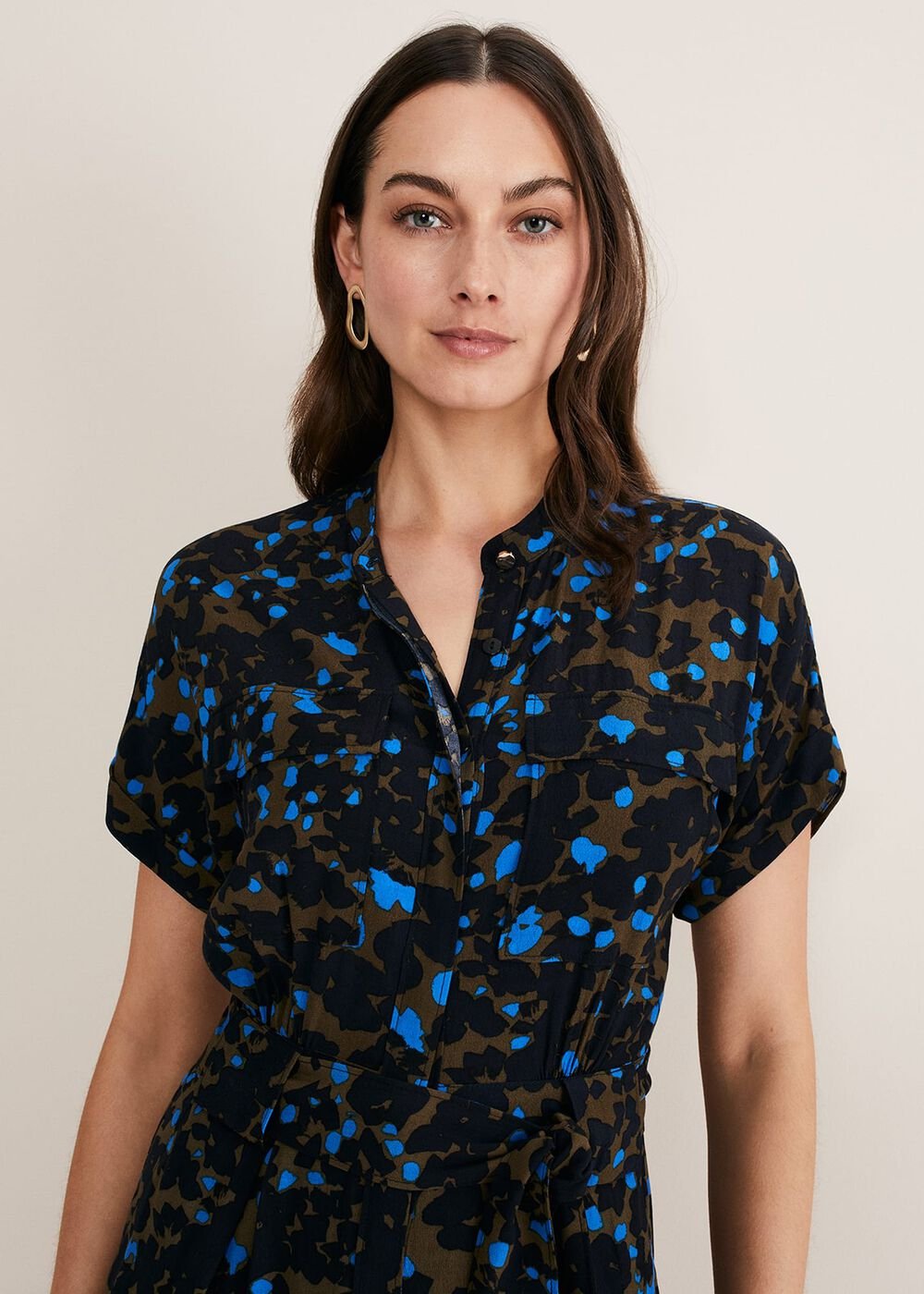 Nell Floral Wide Leg Jumpsuit Khaki/Blue