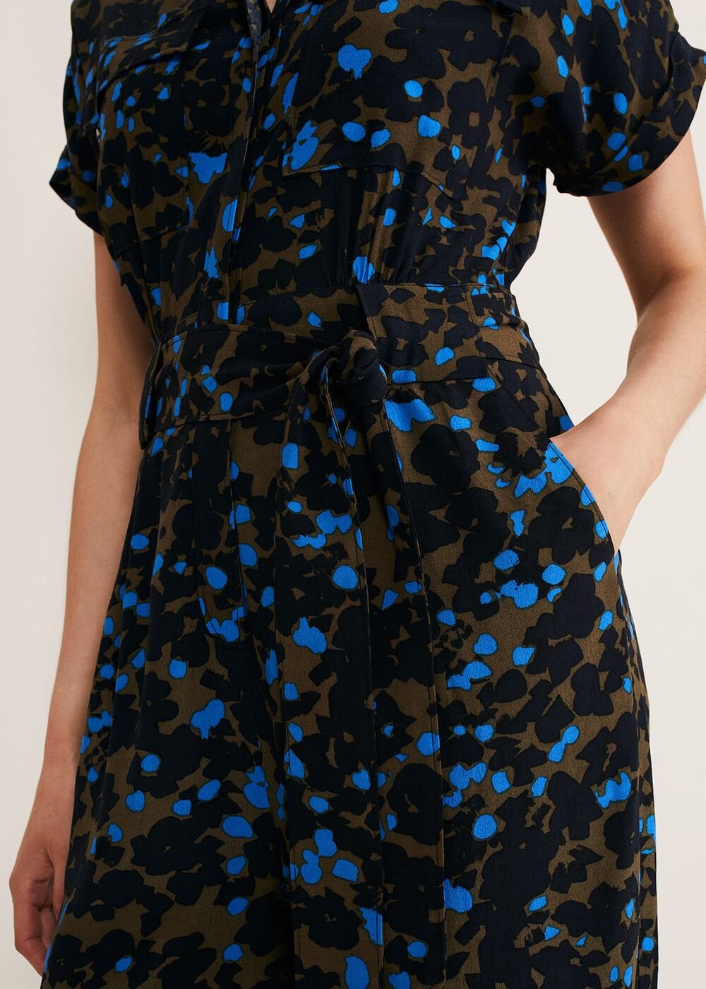 Nell Floral Wide Leg Jumpsuit Khaki/Blue