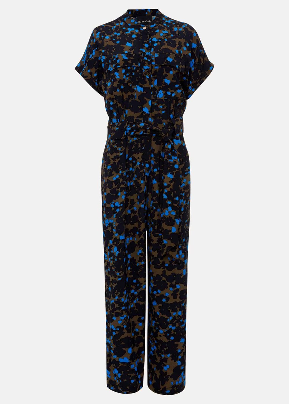 Nell Floral Wide Leg Jumpsuit Khaki/Blue
