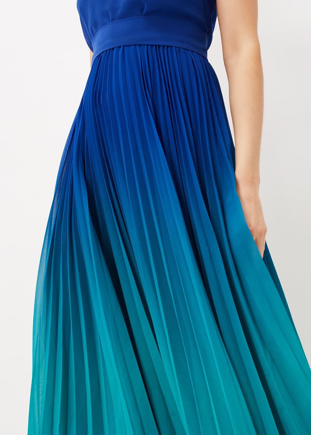 Cobalt Blue Ombre Midi Dress with Pleated Skirt Cobalt/Malachite