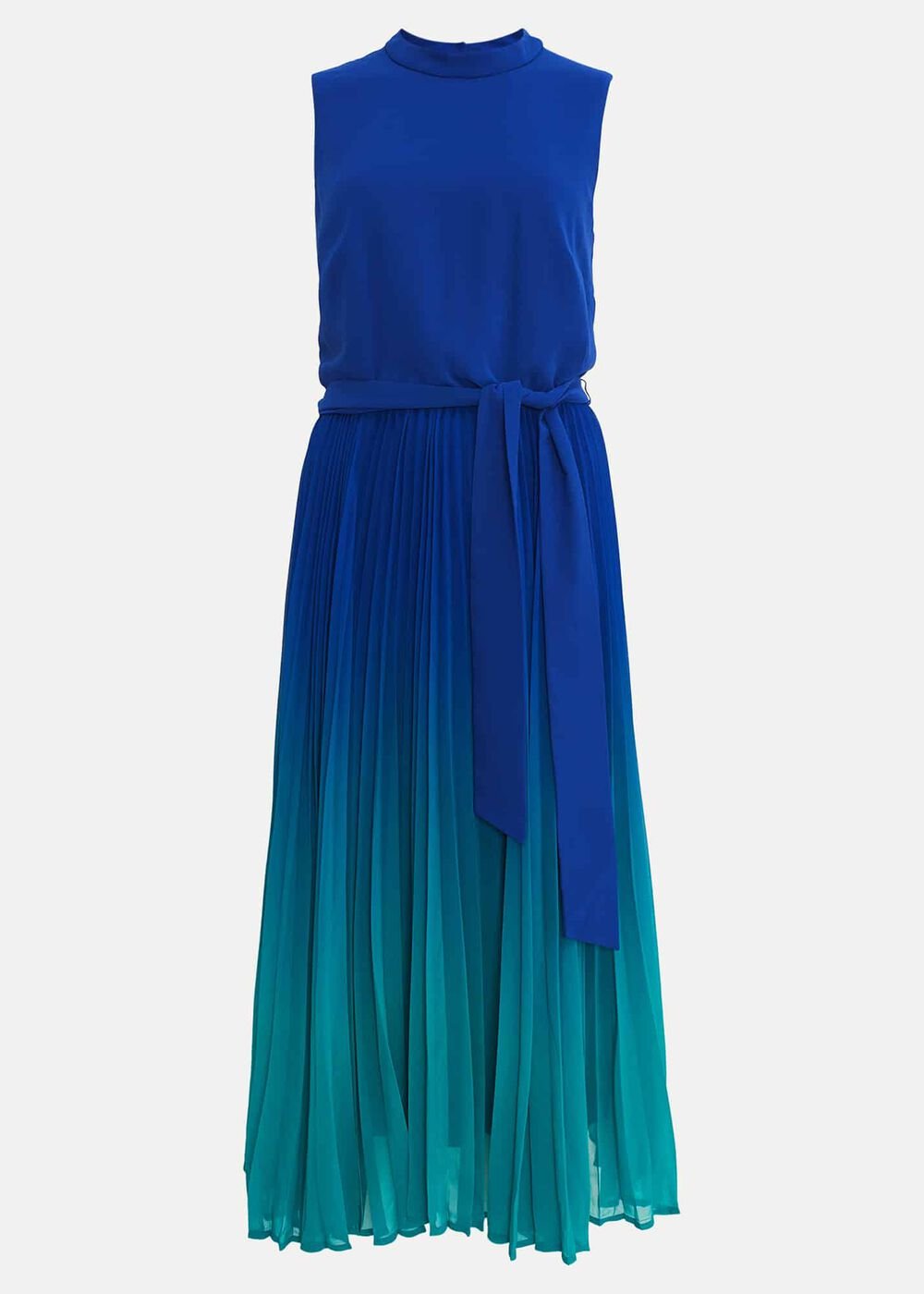 Cobalt Blue Ombre Midi Dress with Pleated Skirt Cobalt/Malachite