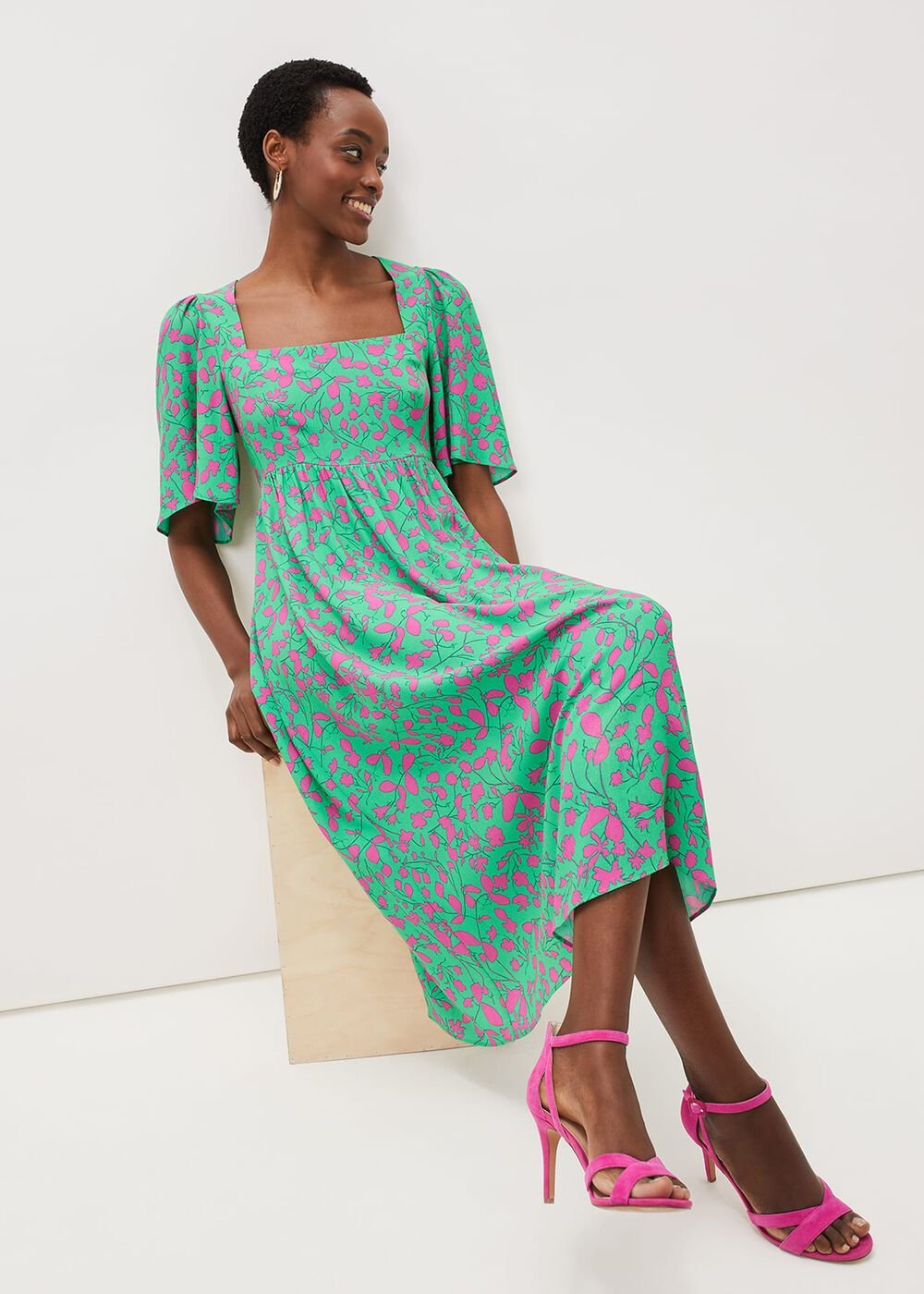 Ayesha Zebra Print Midi Dress Pink/Green