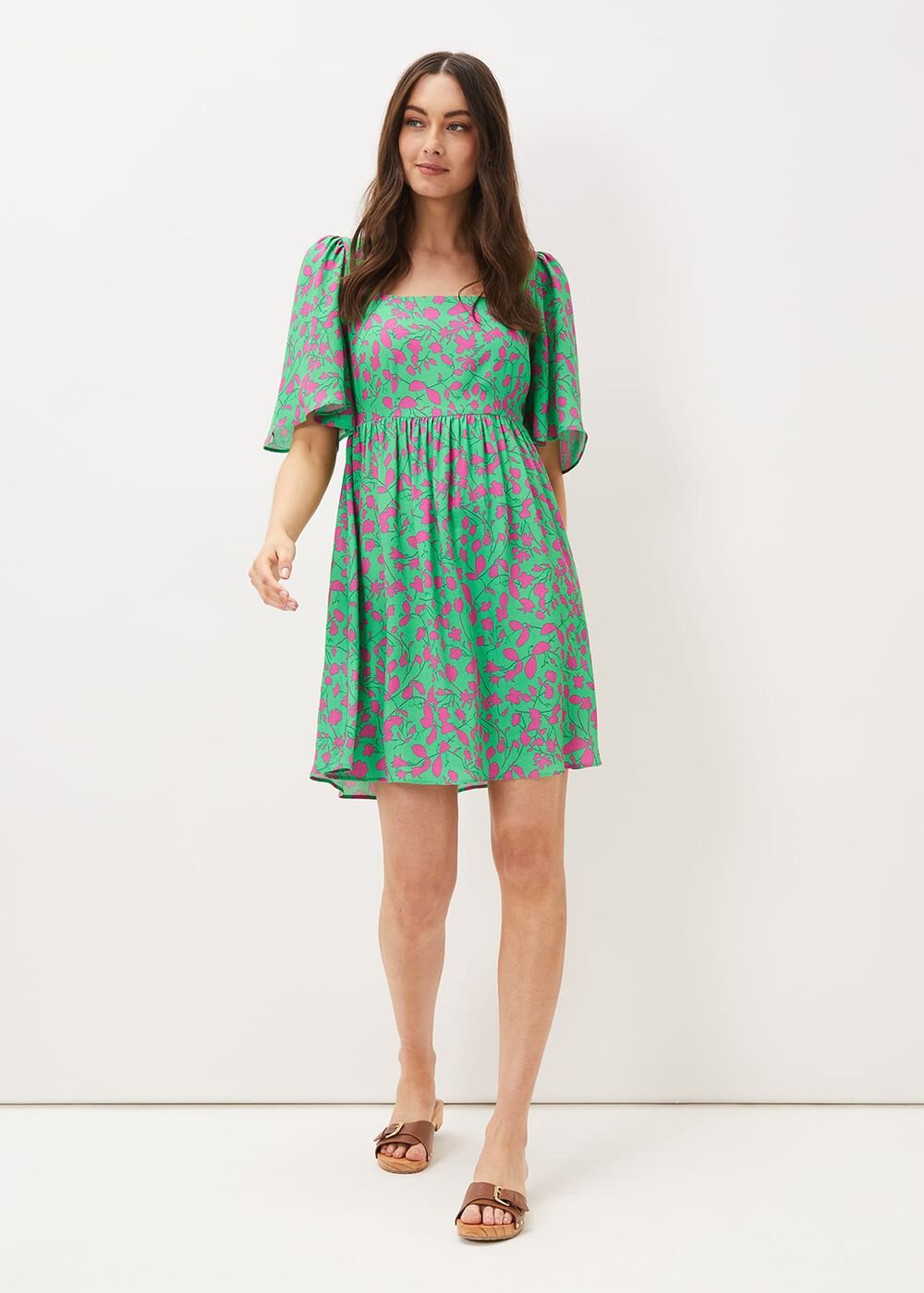 Ayesha Floral Swing Dress Pink/Green