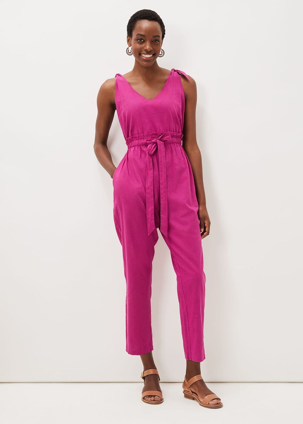 Chessie Linen Tie Jumpsuit Orchid